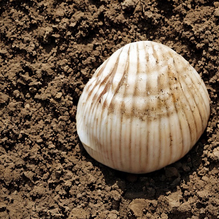 貝殻を土の中に埋める
