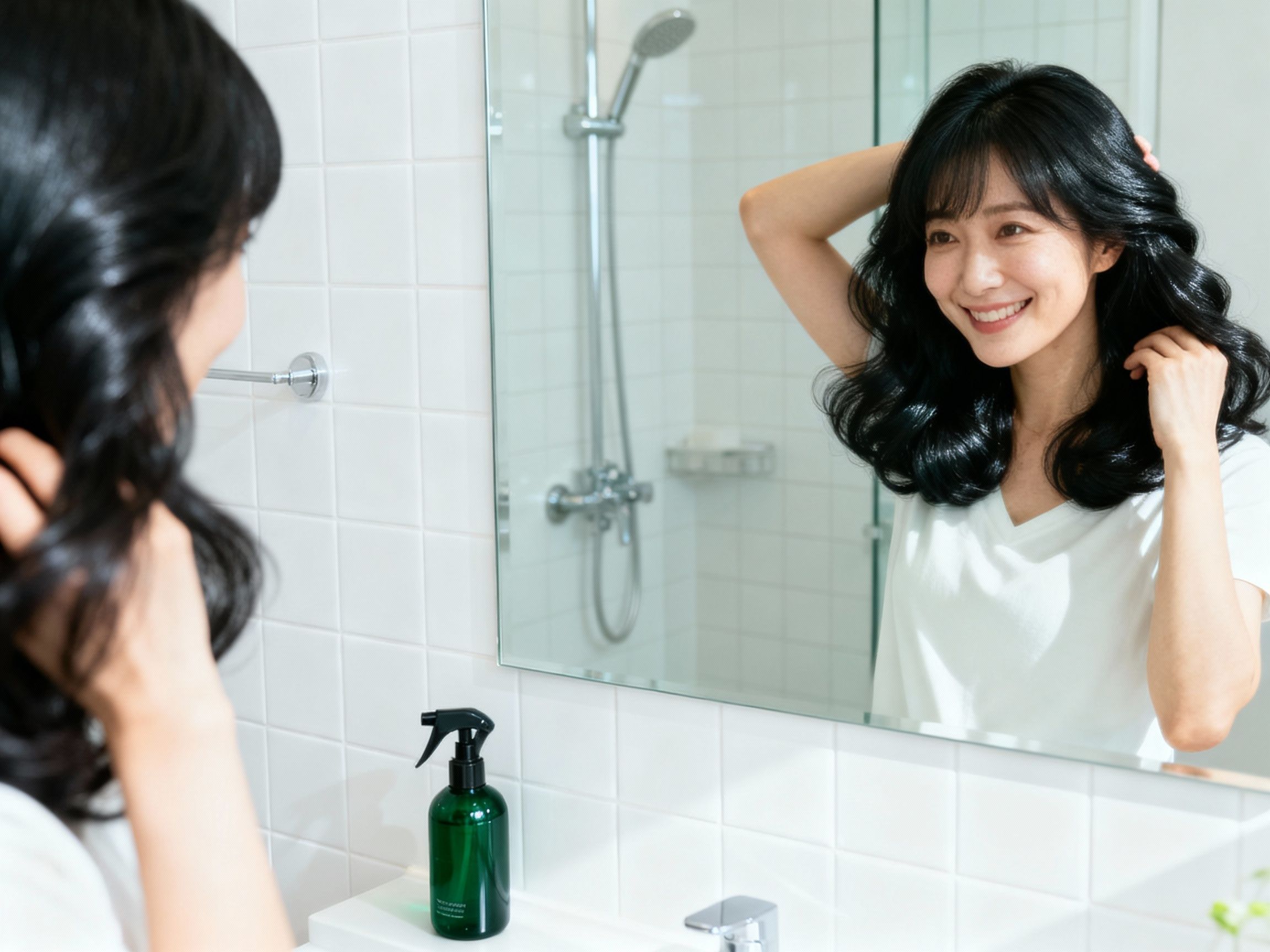 健康的でツヤのある髪を魅せる女性