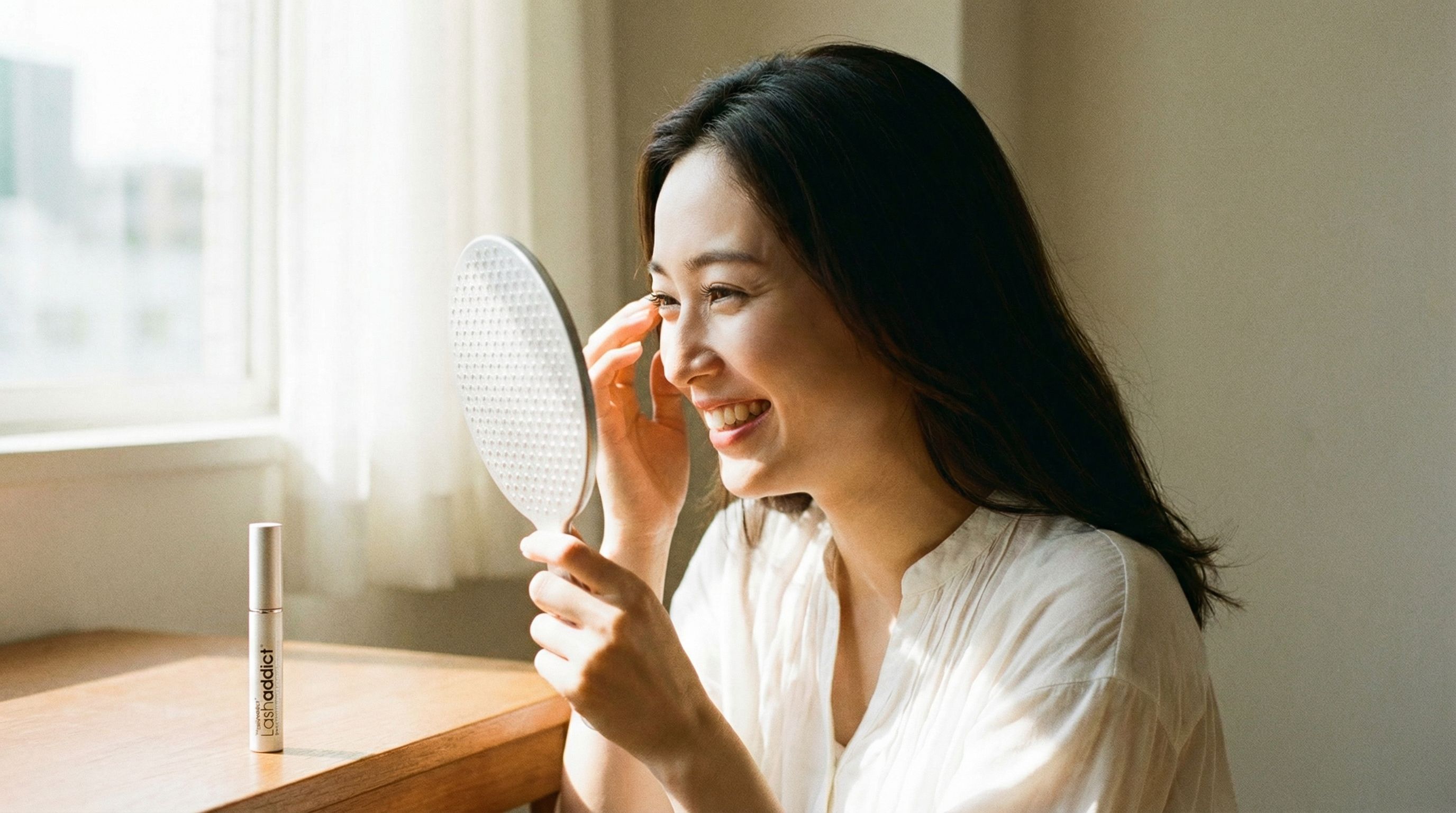 理想のまつ毛に微笑む女性