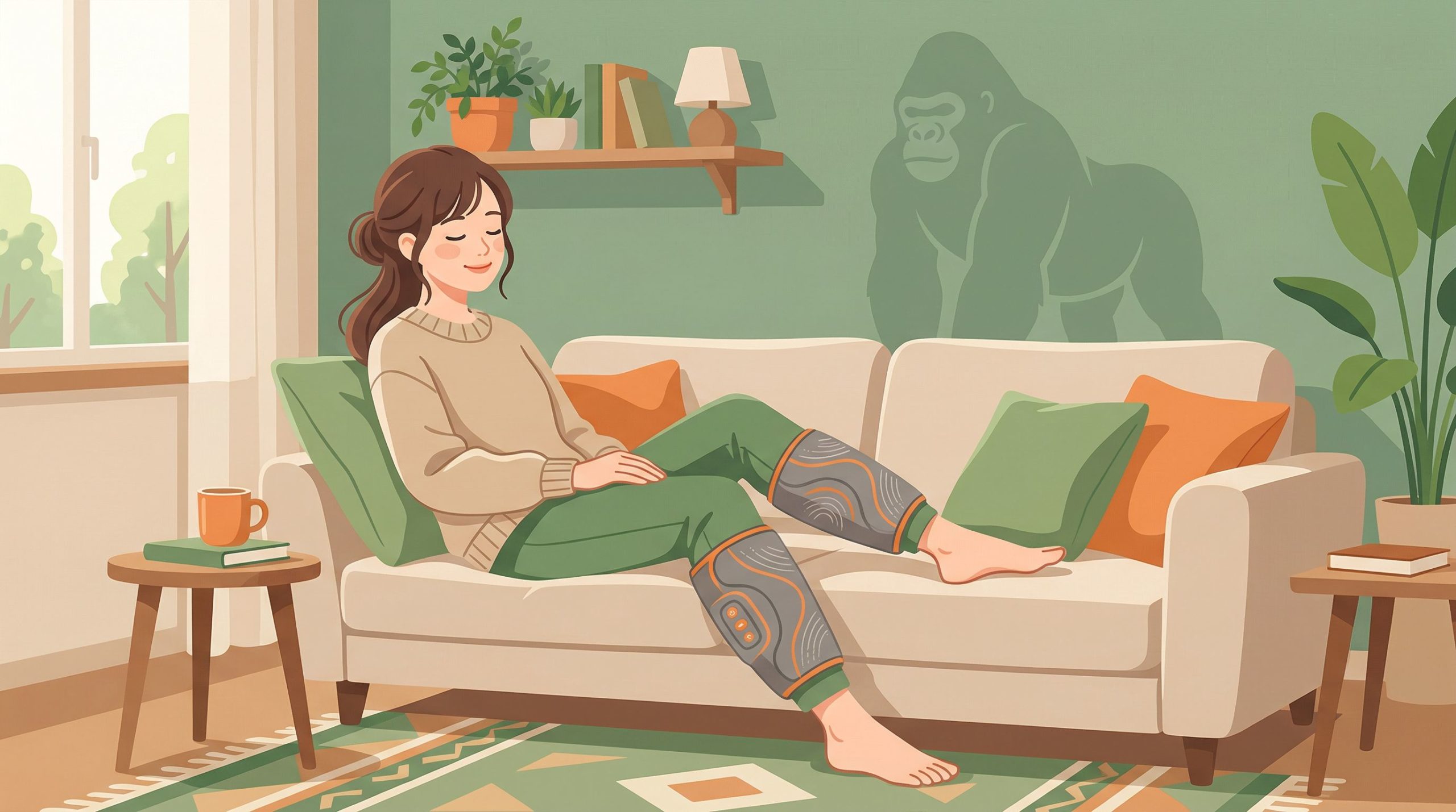 女性がふくらはぎをケアしているイラスト：イメージ画像
