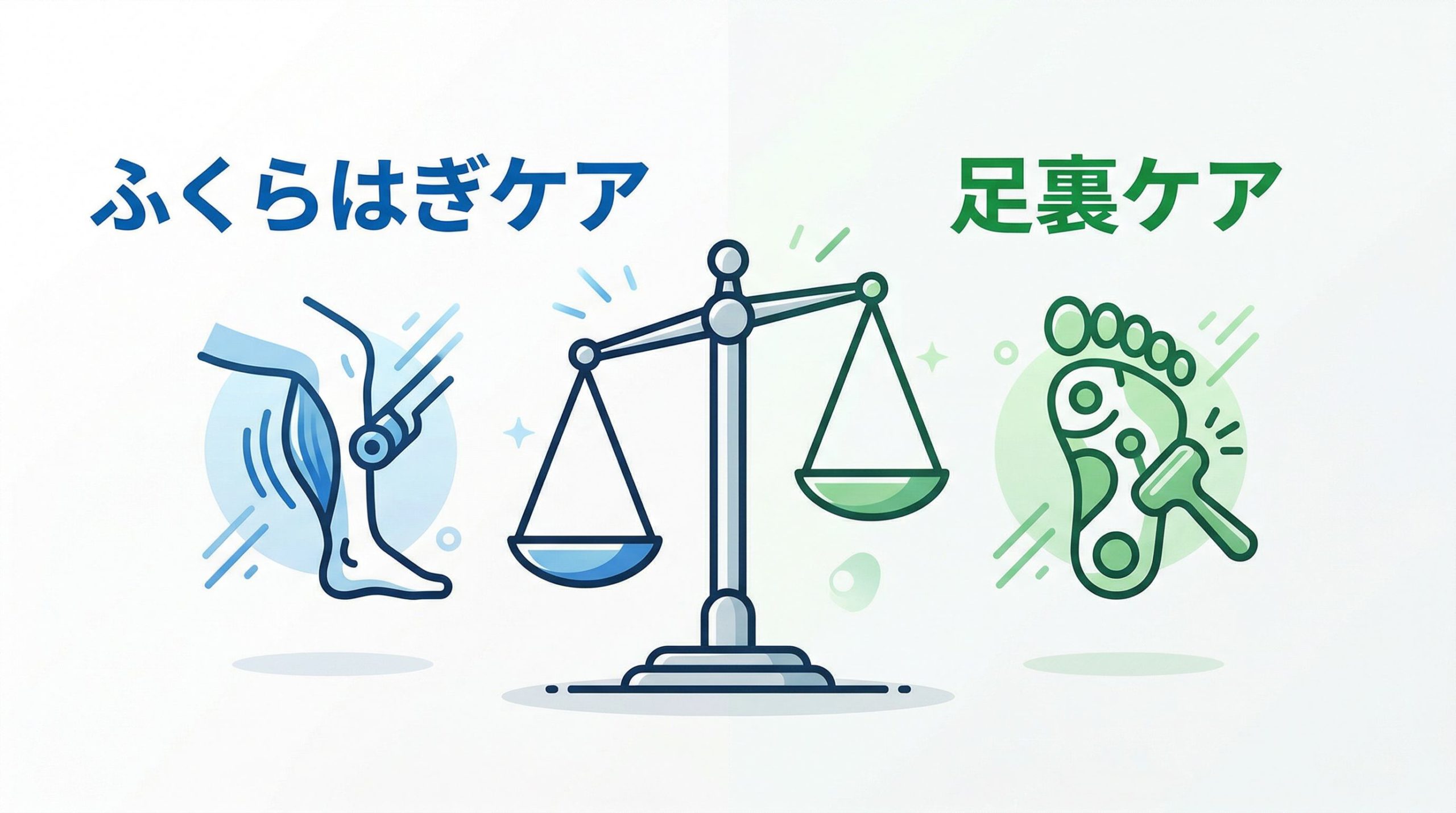 ふくらはぎケアと足裏ケアを天秤で比較する図解
