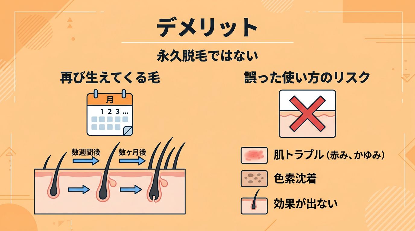 SILVLFナノガラス脱毛器のデメリットを示す図解:イメージ画像